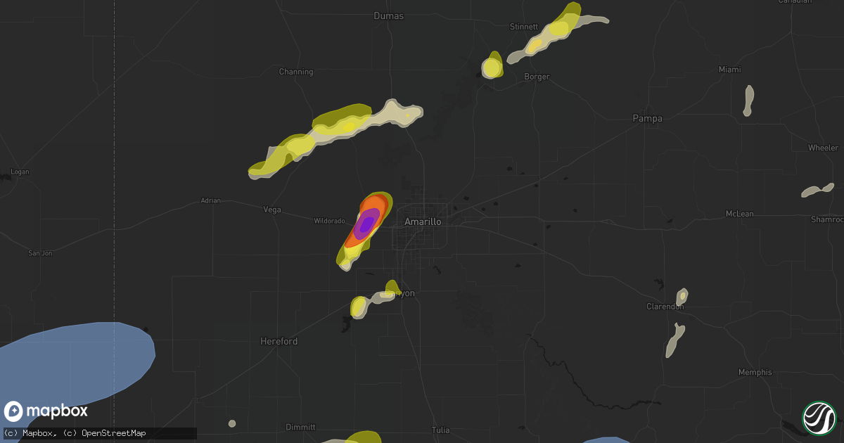 Hail map in Amarillo, TX on May 22, 2026