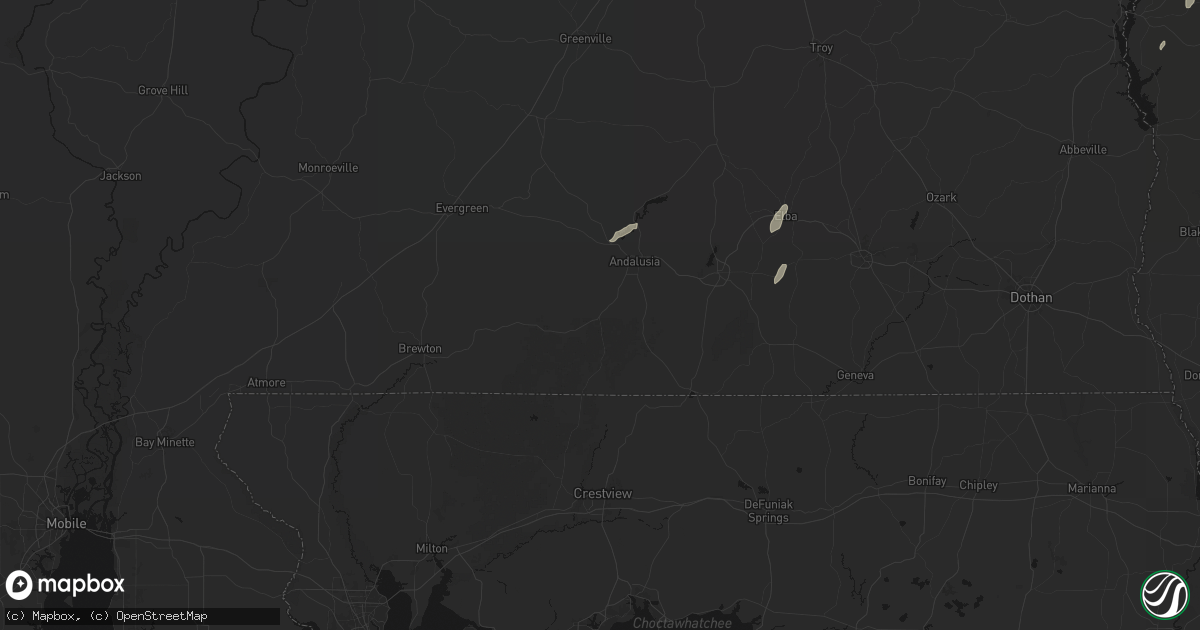 Hail map in Andalusia, AL on May 22, 2026