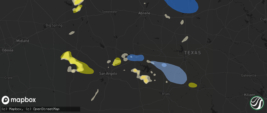 Hail map in Ballinger, TX on May 22, 2026