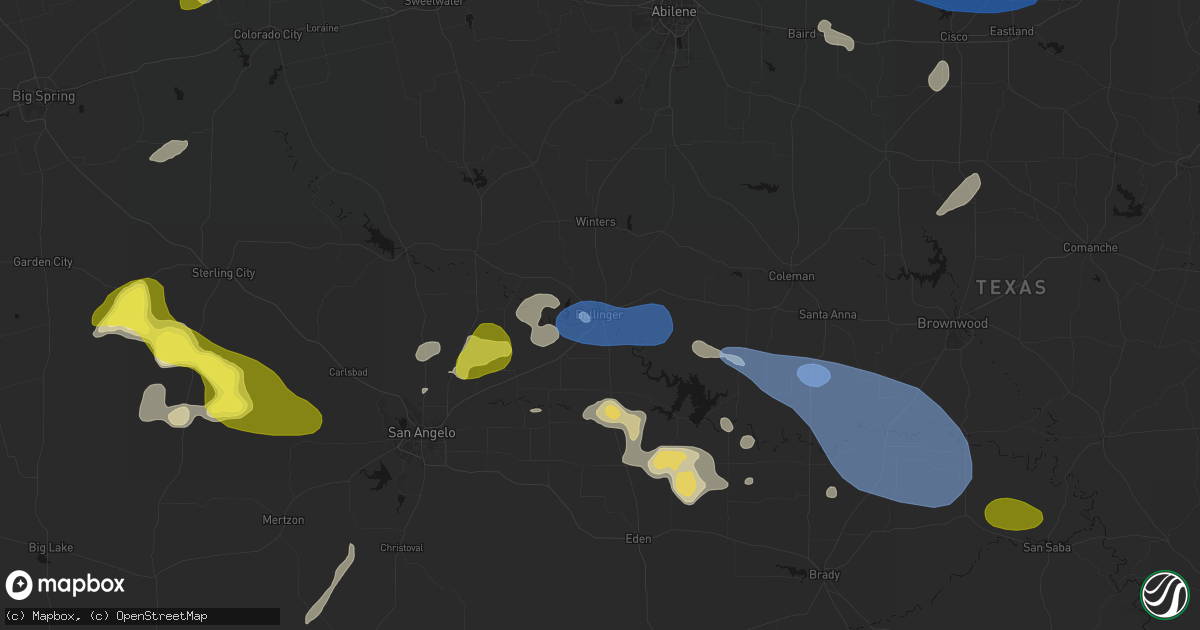 Hail map in Ballinger, TX on May 22, 2026