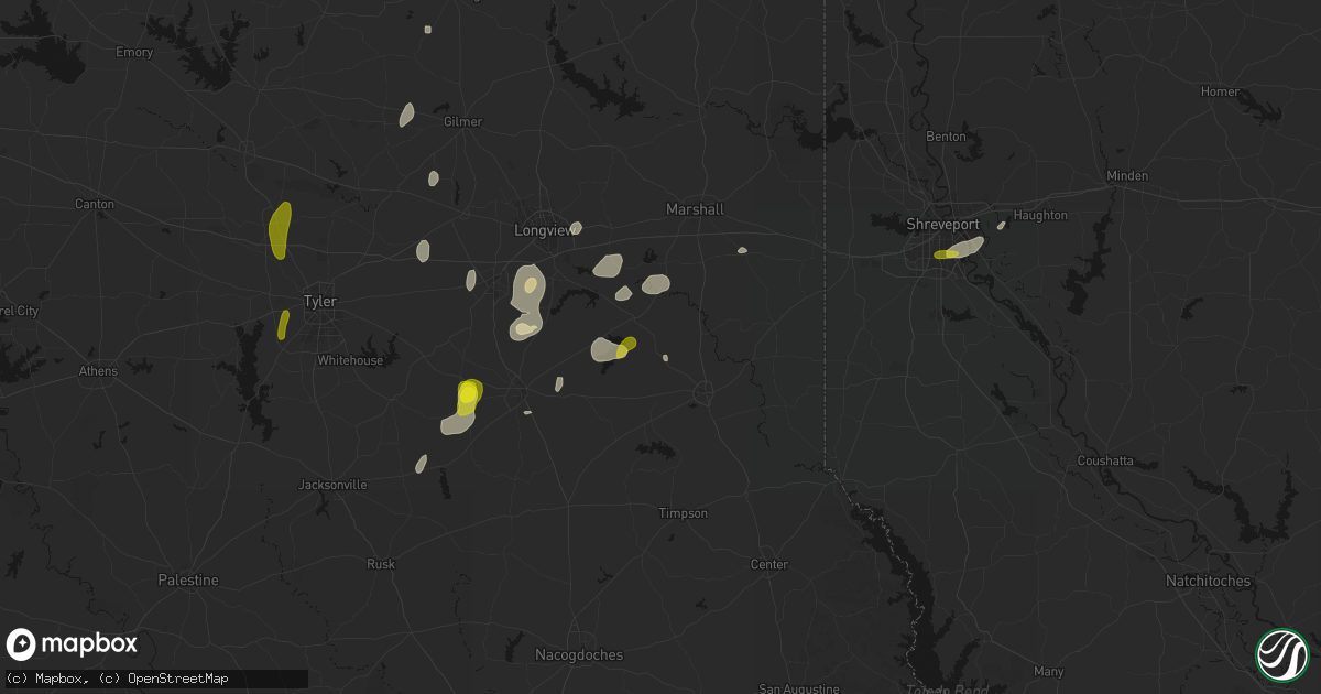 Hail map in Beckville, TX on May 22, 2026