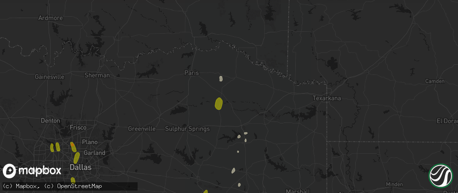 Hail map in Bogata, TX on May 22, 2026