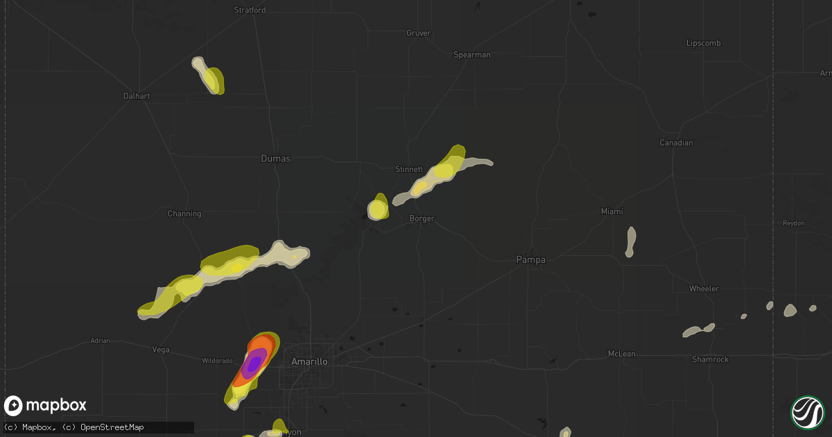 Hail map in Borger, TX on May 22, 2026