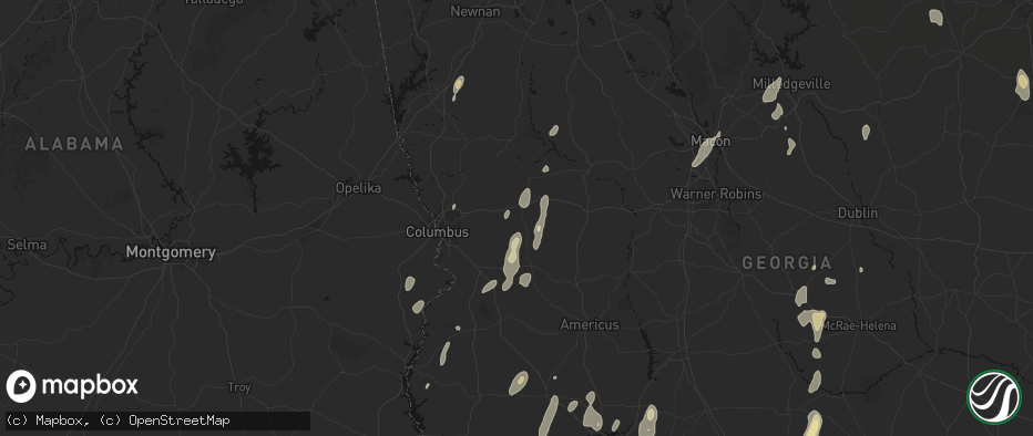 Hail map in Box Springs, GA on May 22, 2026
