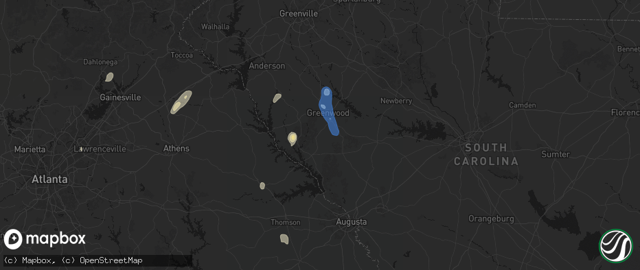 Hail map in Bradley, SC on May 22, 2026