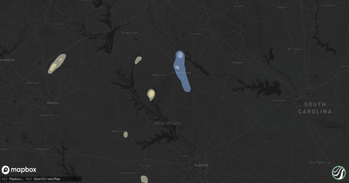 Hail map in Bradley, SC on May 22, 2026