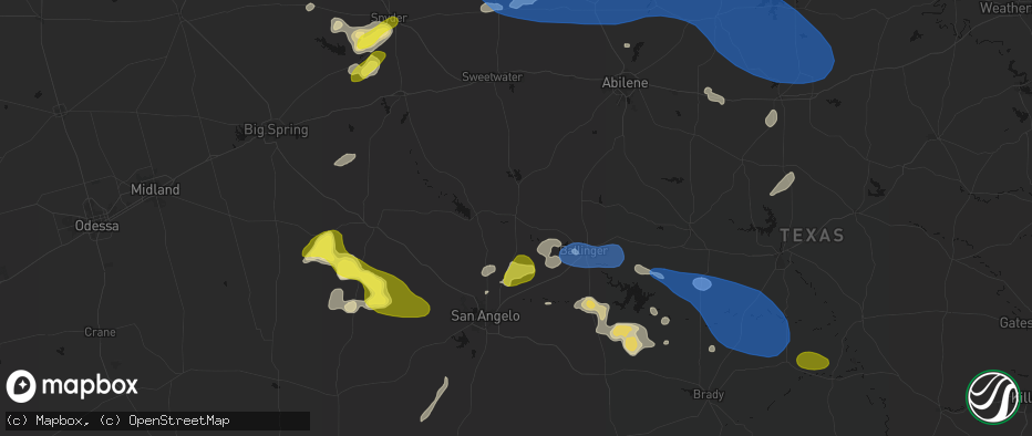 Hail map in Bronte, TX on May 22, 2026