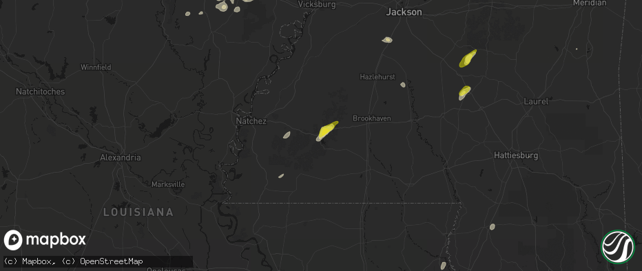 Hail map in Bude, MS on May 22, 2026