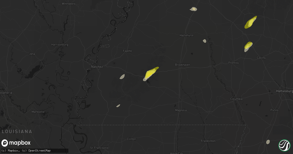 Hail map in Bude, MS on May 22, 2026