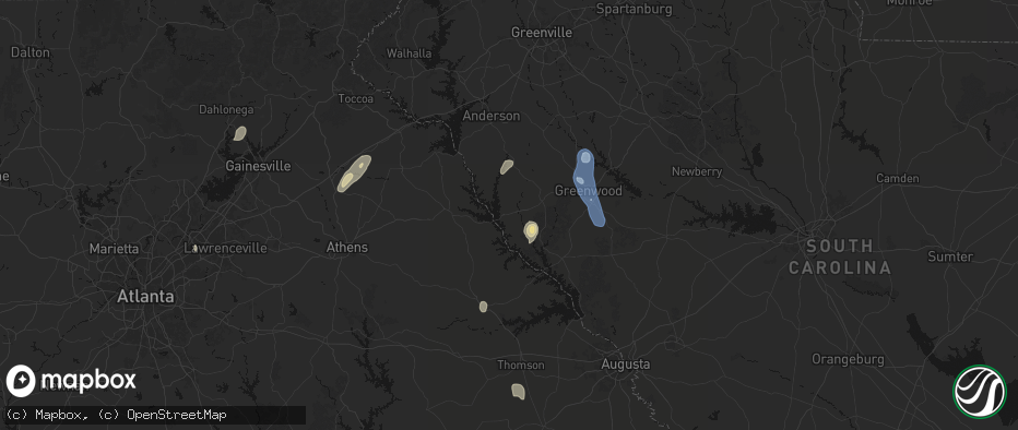 Hail map in Calhoun Falls, SC on May 22, 2026