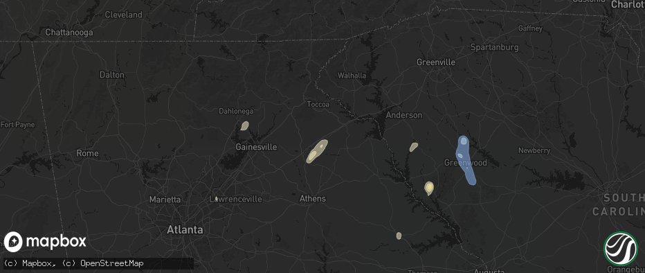 Hail map in Carnesville, GA on May 22, 2026