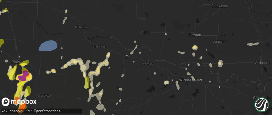 Hail map in Chillicothe, TX on May 22, 2026
