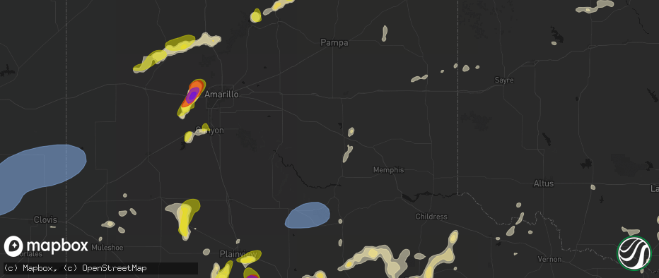 Hail map in Clarendon, TX on May 22, 2026
