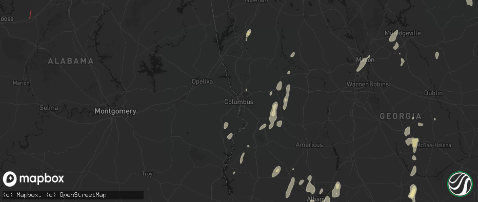 Hail map in Columbus, GA on May 22, 2026