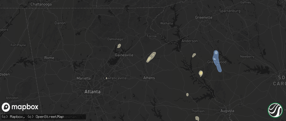 Hail map in Commerce, GA on May 22, 2026