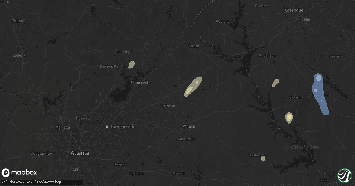 Hail map in Commerce, GA on May 22, 2026