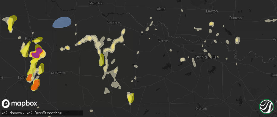 Hail map in Crowell, TX on May 22, 2026