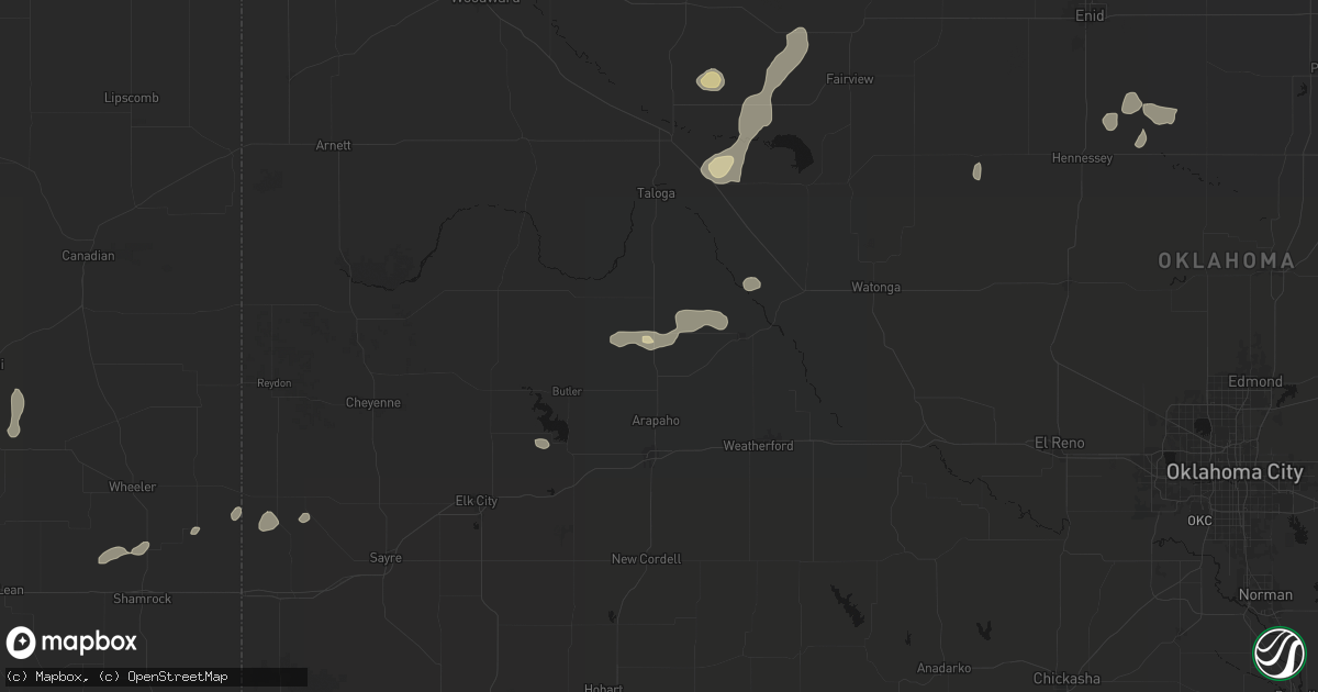 Hail map in Custer City, OK on May 22, 2026