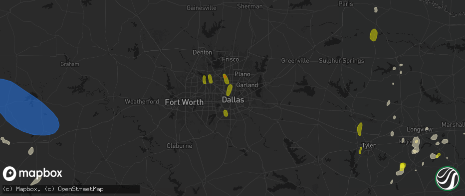 Hail map in Dallas, TX on May 22, 2026