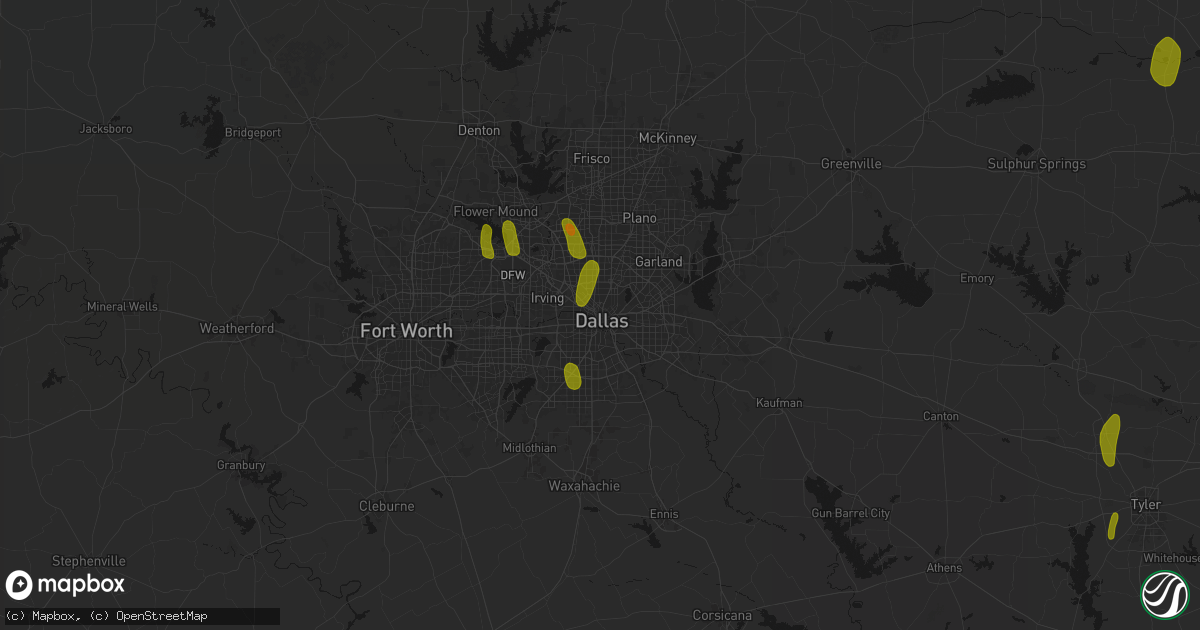 Hail map in Dallas, TX on May 22, 2026