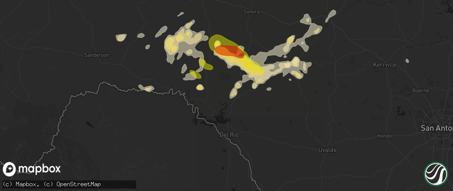 Hail map in Del Rio, TX on May 22, 2026