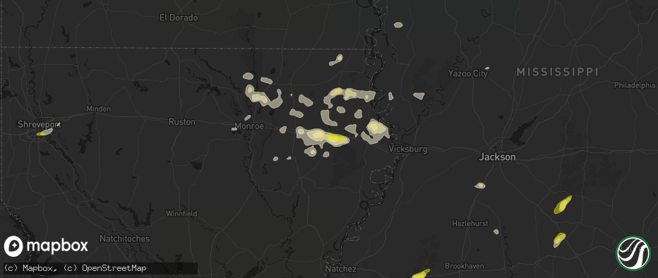 Hail map in Delhi, LA on May 22, 2026