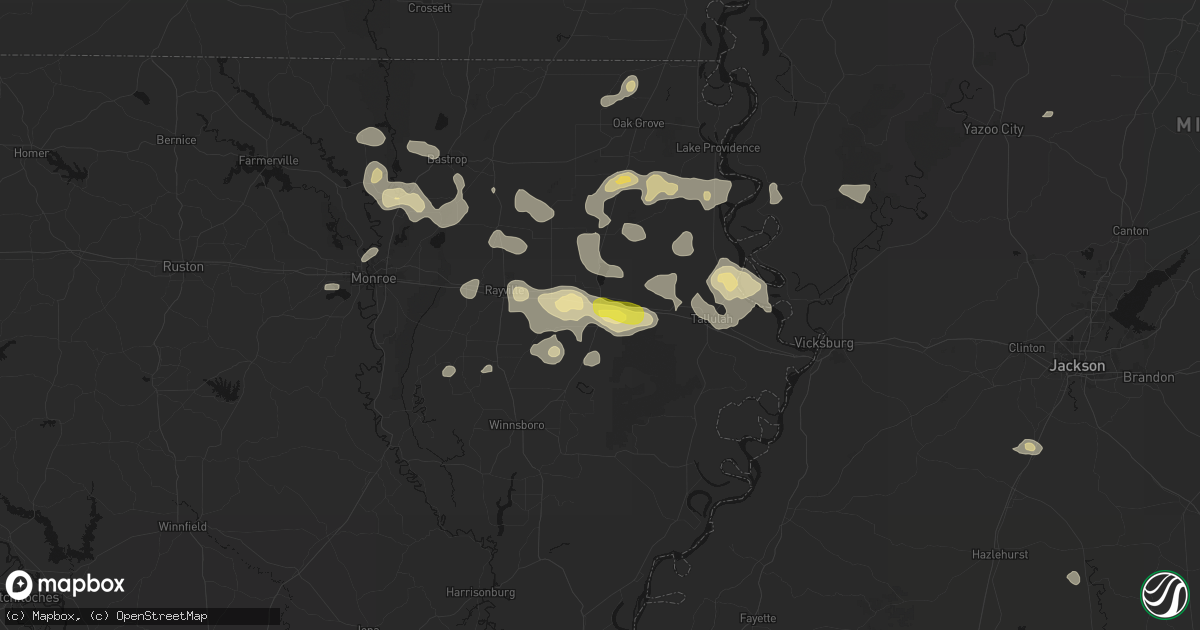 Hail map in Delhi, LA on May 22, 2026
