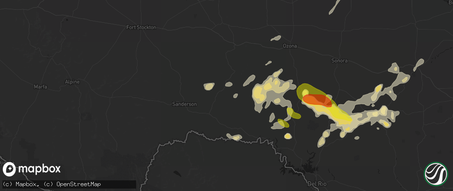 Hail map in Dryden, TX on May 22, 2026