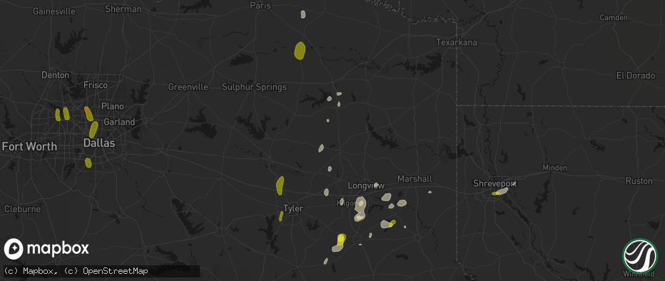 Hail map in Gilmer, TX on May 22, 2026