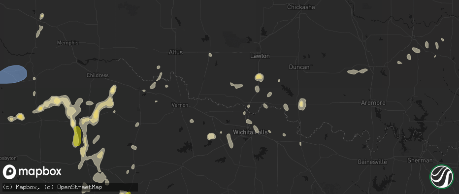 Hail map in Grandfield, OK on May 22, 2026