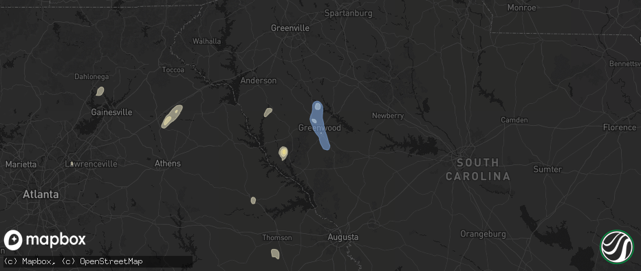 Hail map in Greenwood, SC on May 22, 2026