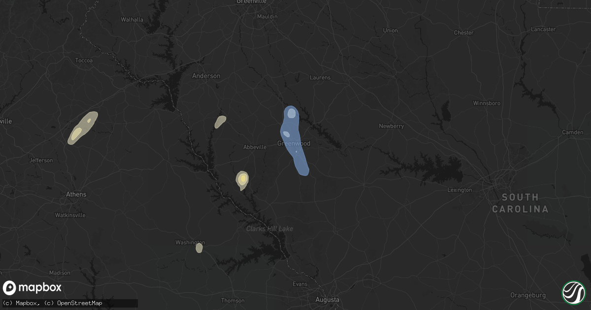 Hail map in Greenwood, SC on May 22, 2026