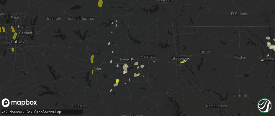 Hail map in Hallsville, TX on May 22, 2026