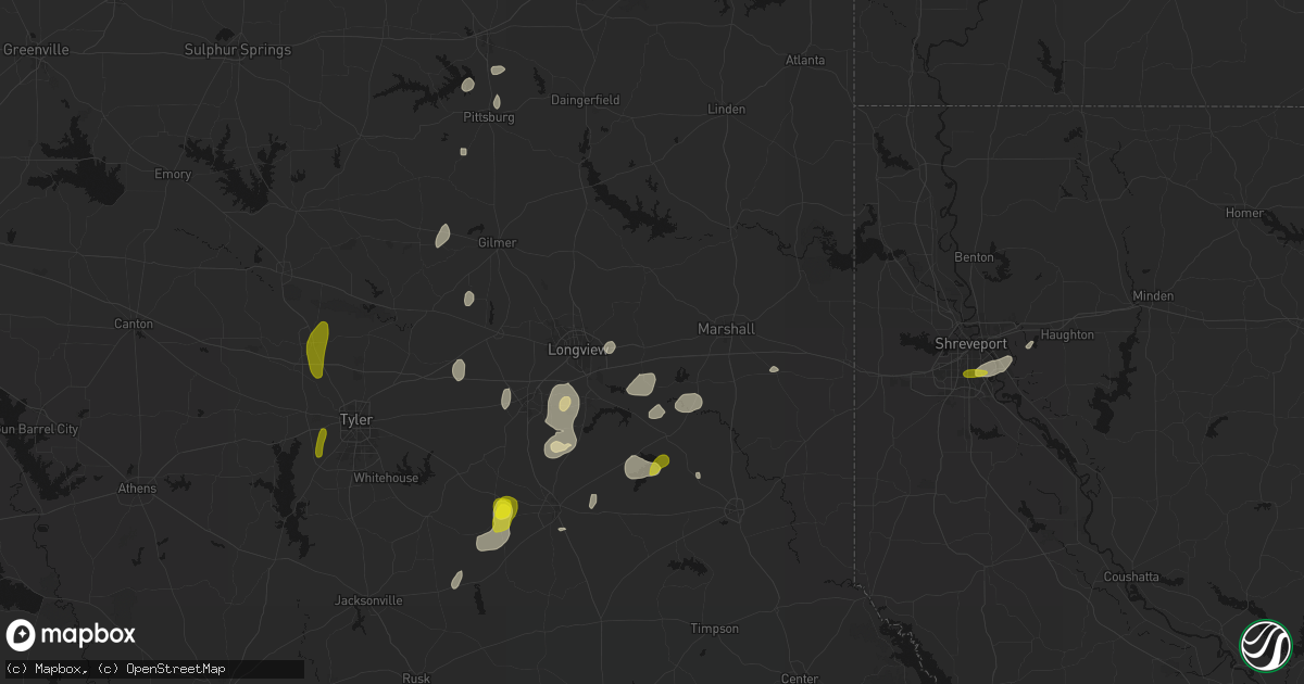 Hail map in Hallsville, TX on May 22, 2026