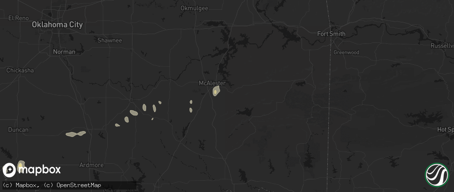 Hail map in Hartshorne, OK on May 22, 2026