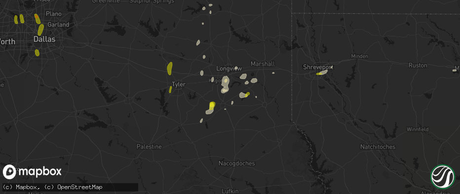Hail map in Henderson, TX on May 22, 2026