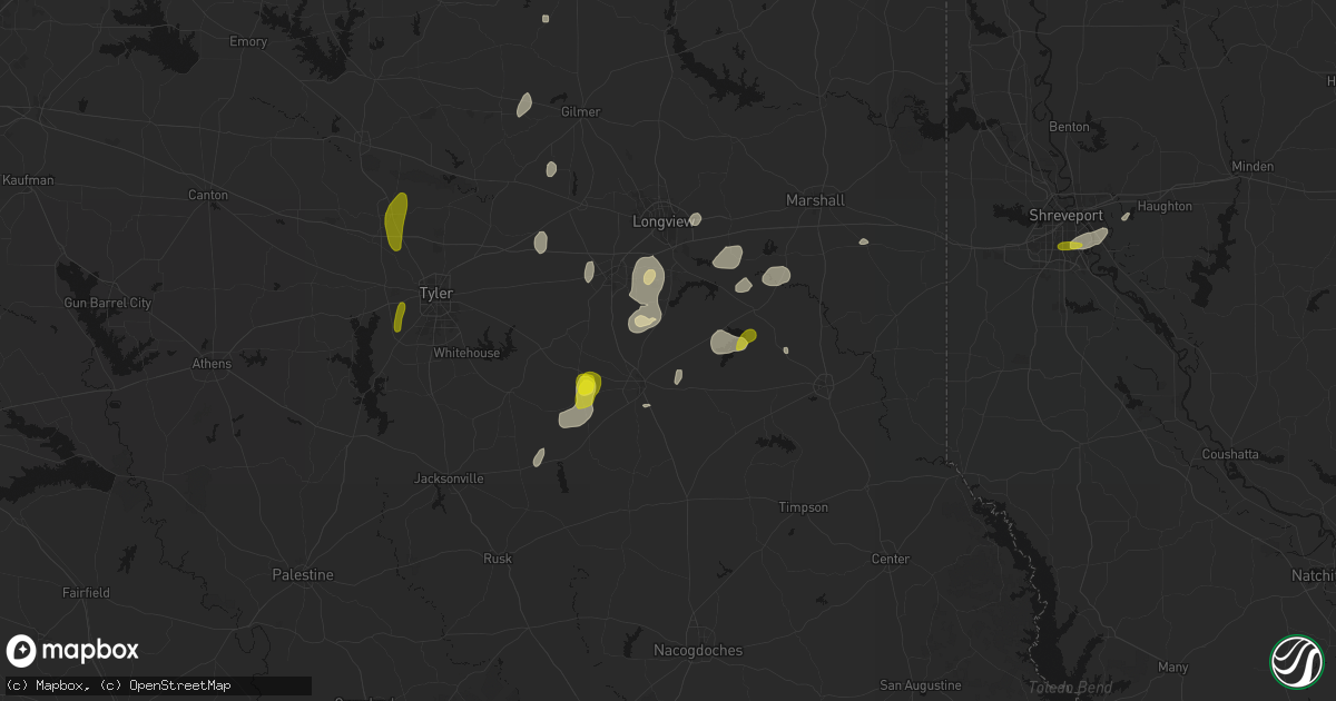 Hail map in Henderson, TX on May 22, 2026
