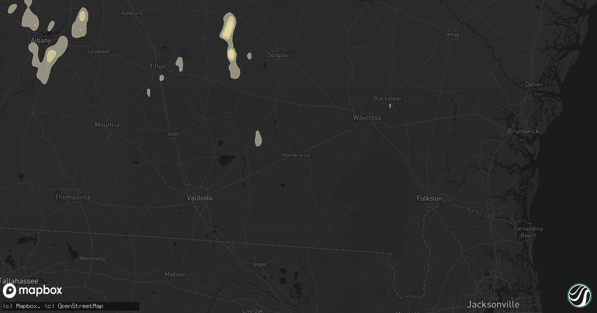 Hail map in Homerville, GA on May 22, 2026