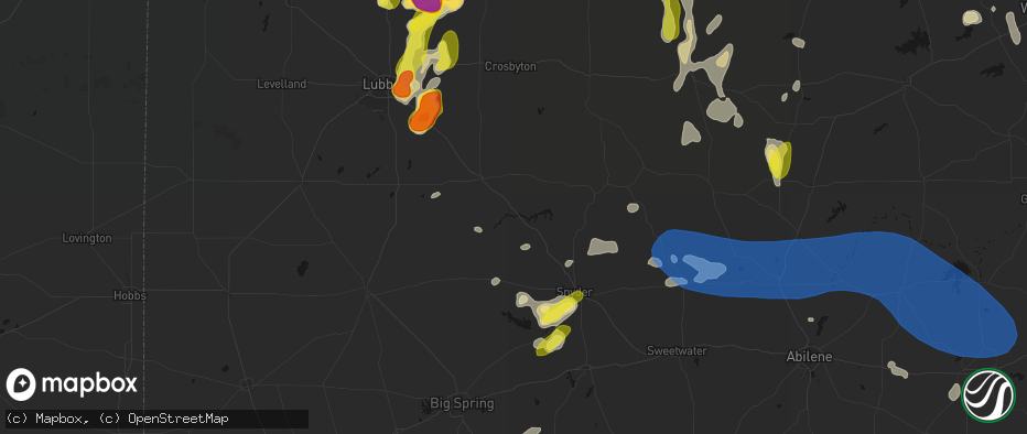 Hail map in Justiceburg, TX on May 22, 2026