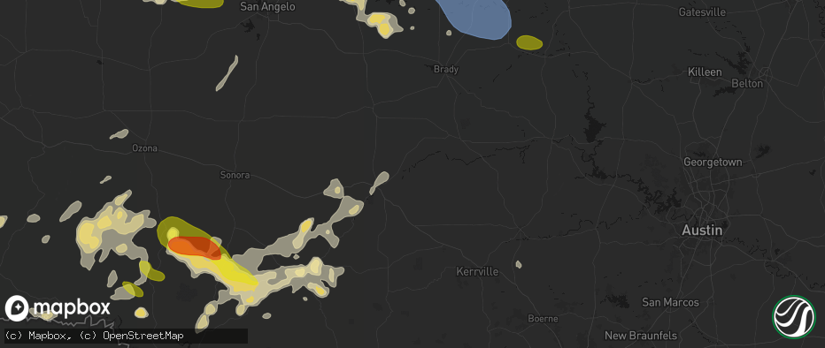 Hail map in London, TX on May 22, 2026