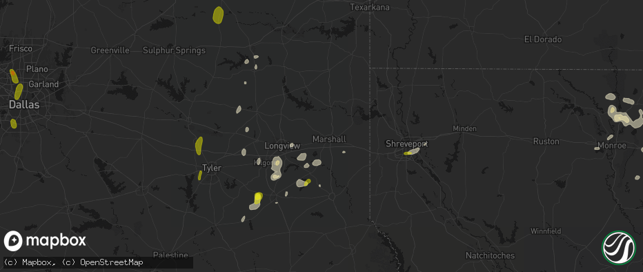 Hail map in Marshall, TX on May 22, 2026