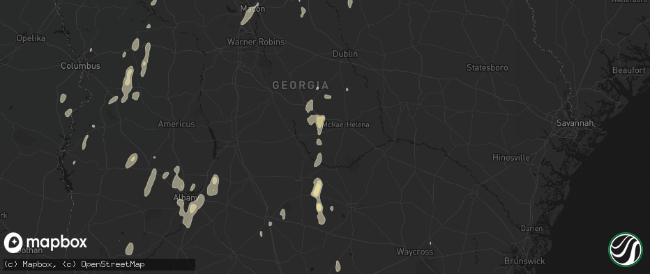 Hail map in Milan, GA on May 22, 2026