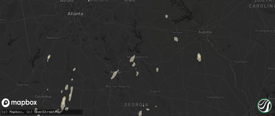 Hail map in Milledgeville, GA on May 22, 2026