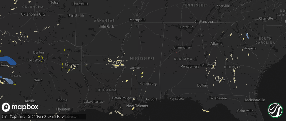 Hail map in Mississippi on May 22, 2026