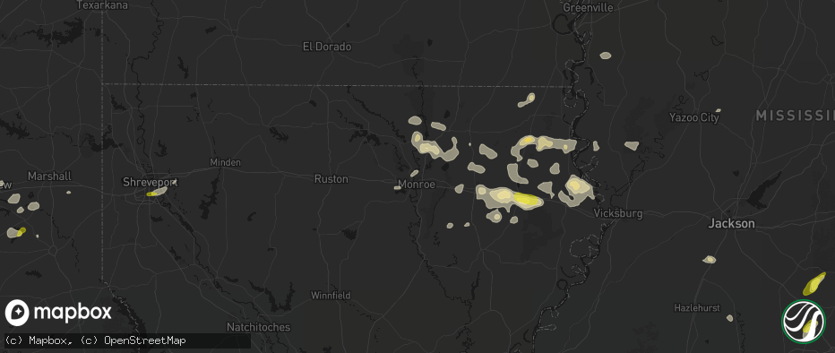Hail map in Monroe, LA on May 22, 2026