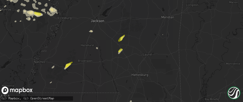 Hail map in Mount Olive, MS on May 22, 2026