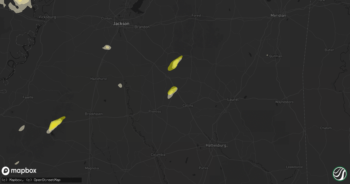 Hail map in Mount Olive, MS on May 22, 2026