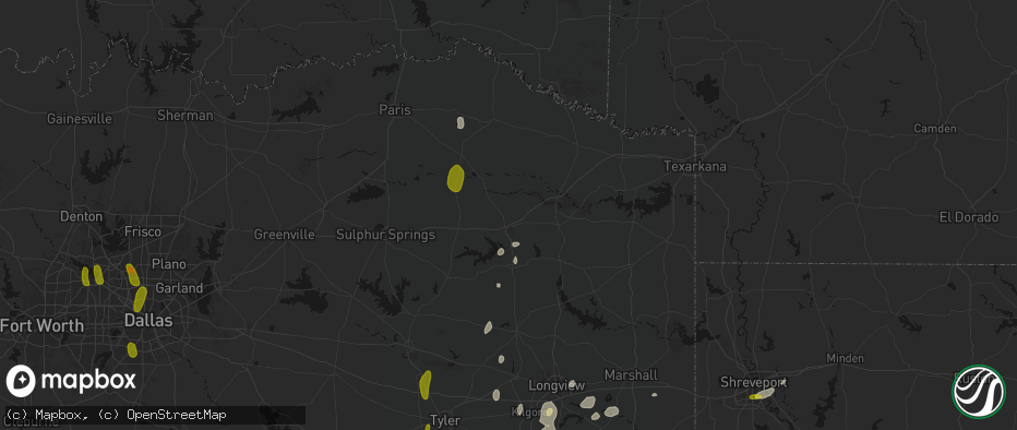 Hail map in Mount Pleasant, TX on May 22, 2026