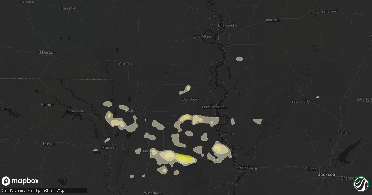 Hail map in Oak Grove, LA on May 22, 2026