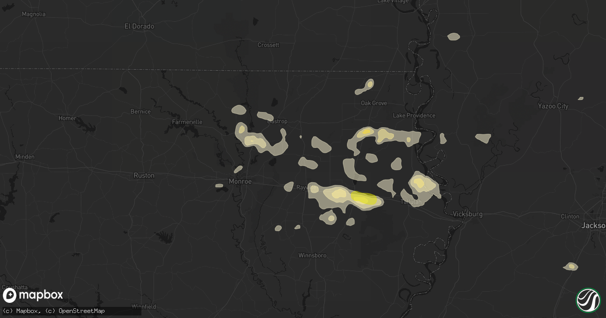 Hail map in Oak Ridge, LA on May 22, 2026